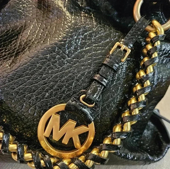 Michael Kors Tristan Black Leather Chain Metal Logo OS - Picture 2 of 6